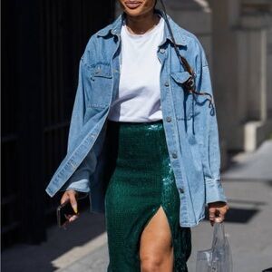 H&M Green Sequin Midi Pencil Skirt Sz 4